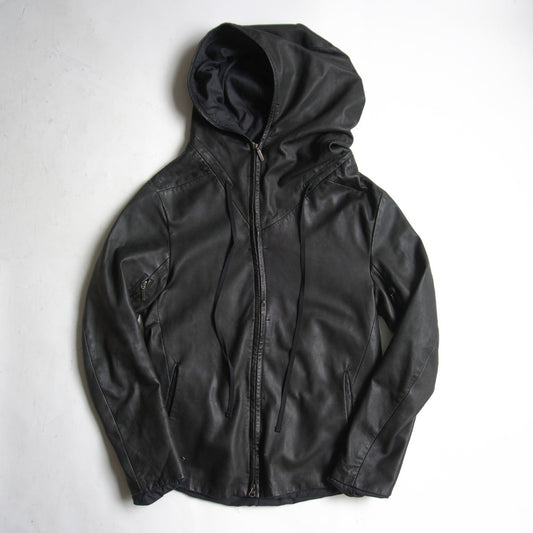 Yasuyuki Ishii Hooded Sheep Leather Jacket Black Size S