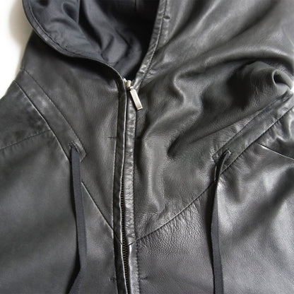 Yasuyuki Ishii Hooded Sheep Leather Jacket Black Size S