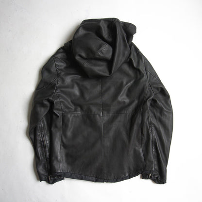 Yasuyuki Ishii Hooded Sheep Leather Jacket Black Size S