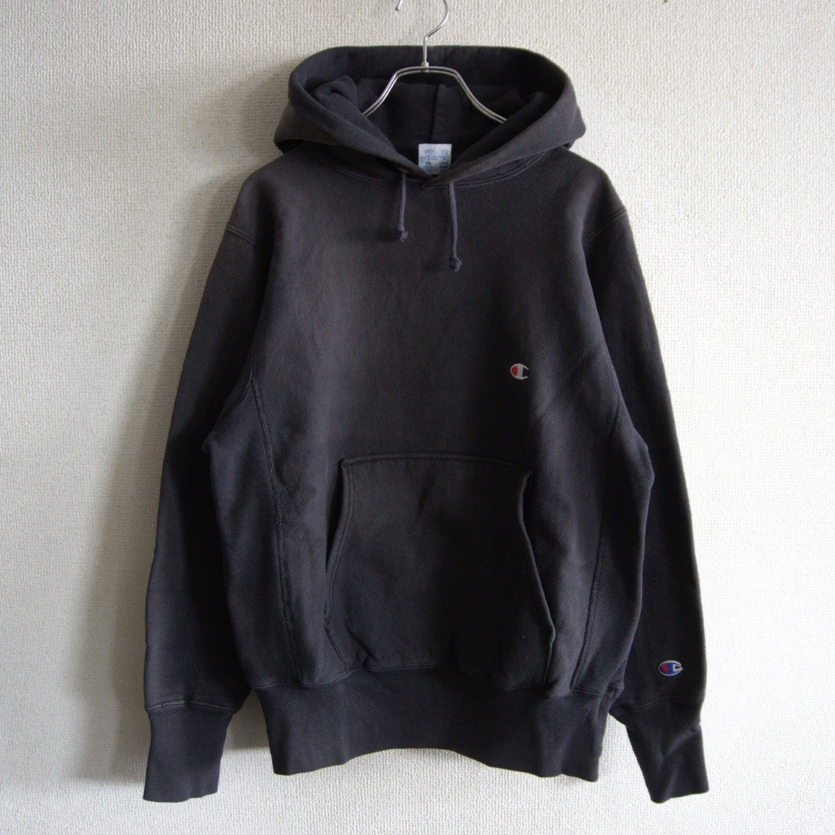 CHAMPION 90s Reverse Weave Black USA Hoodie Size M