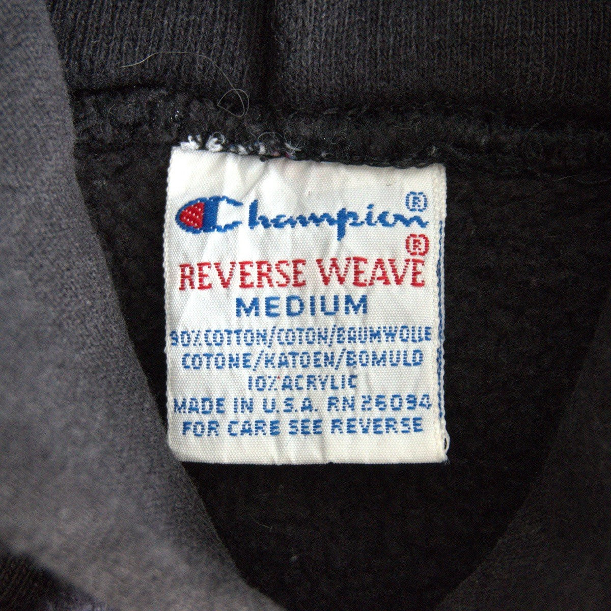 CHAMPION 90s Reverse Weave Black USA Hoodie Size M