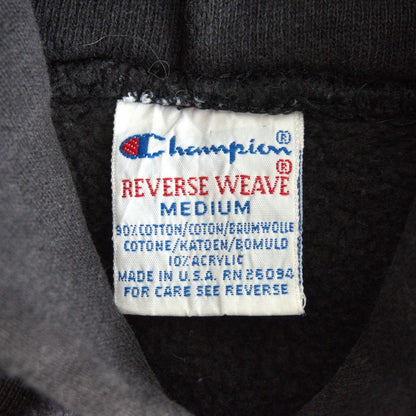 CHAMPION 90s Reverse Weave Black USA Hoodie Size M