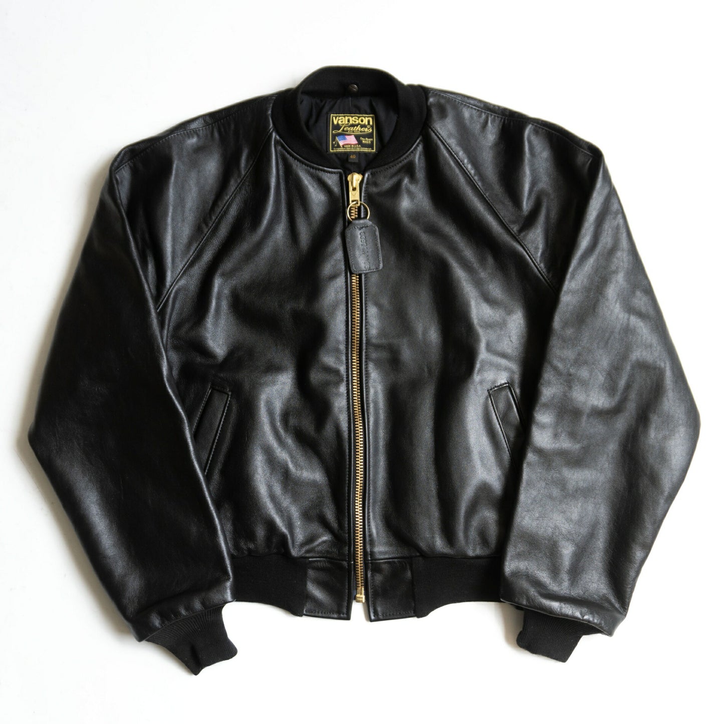 VANSON TJV All Leather Patched Varsity Jacket Black Size XXS