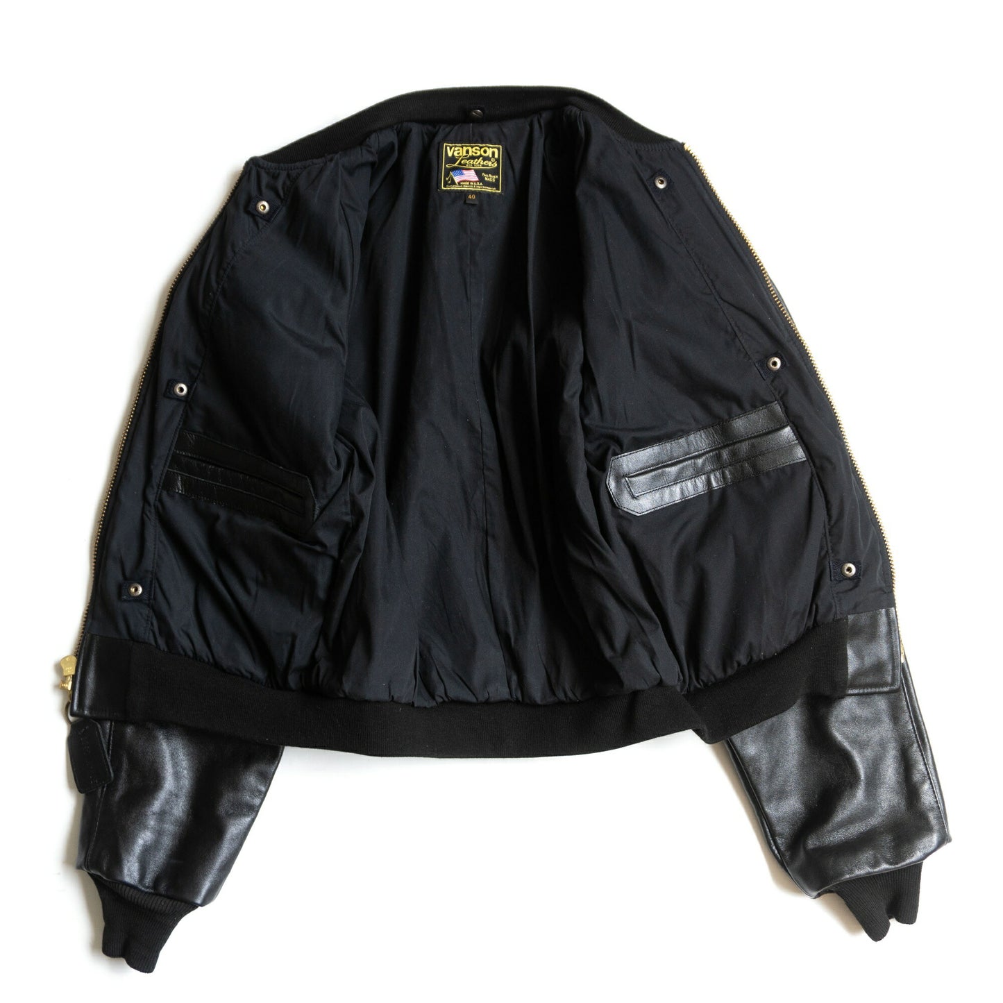 VANSON TJV All Leather Patched Varsity Jacket Black Size XXS