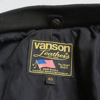 VANSON TJV All Leather Patched Varsity Jacket Black Size XXS