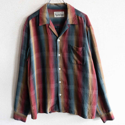 WACKO MARIA Ombre Check Rayon Open Collar Long Sleeve Shirt Size XL