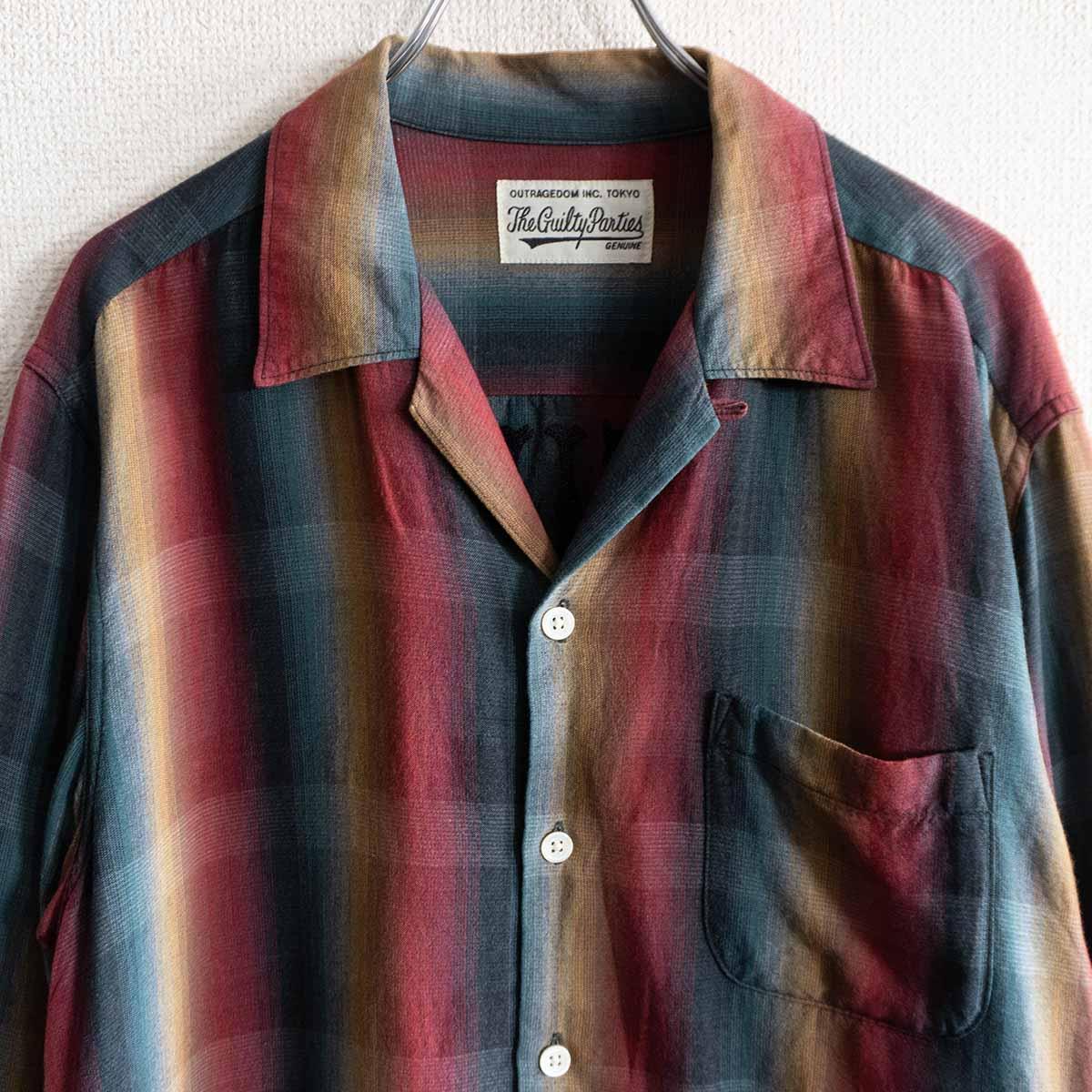 WACKO MARIA Ombre Check Rayon Open Collar Long Sleeve Shirt Size XL