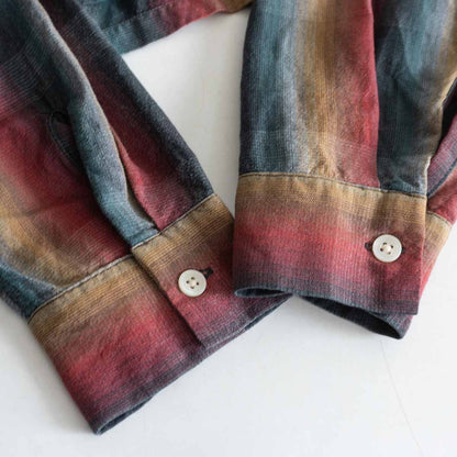 WACKO MARIA Ombre Check Rayon Open Collar Long Sleeve Shirt Size XL