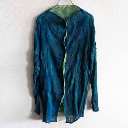 ISSEY MIYAKE Wrinkle Pleat Cardigan Blue Size M