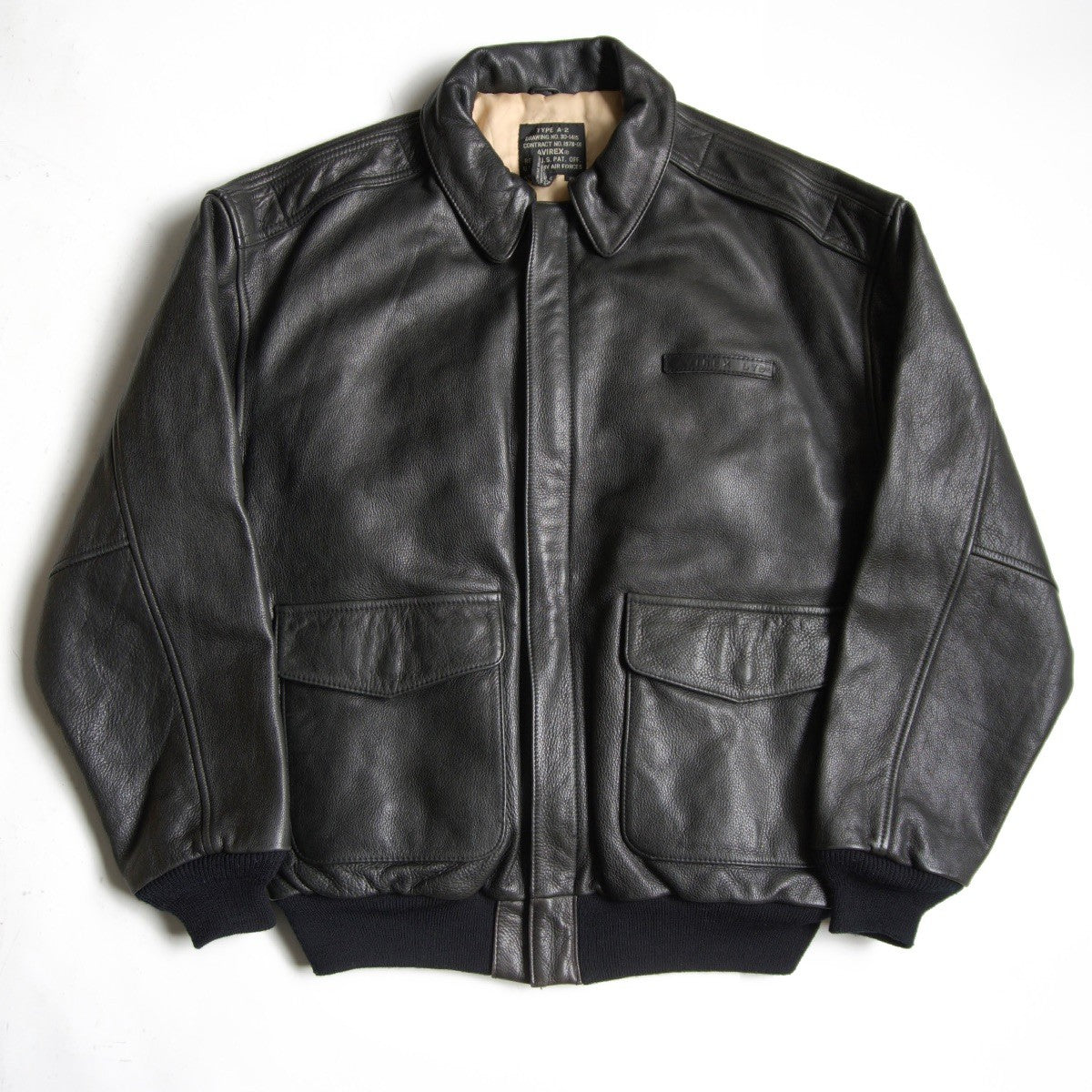 AVIREX A-2 Leather Flight Jacket Black Size XL