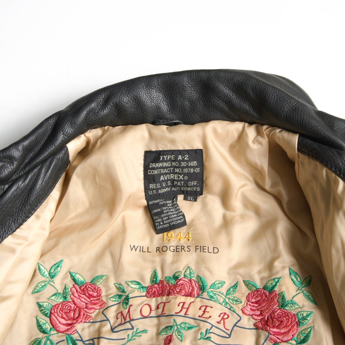 AVIREX A-2 Leather Flight Jacket Black Size XL