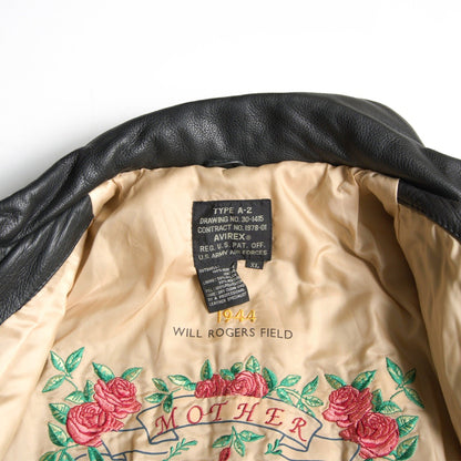 AVIREX A-2 Leather Flight Jacket Black Size XL