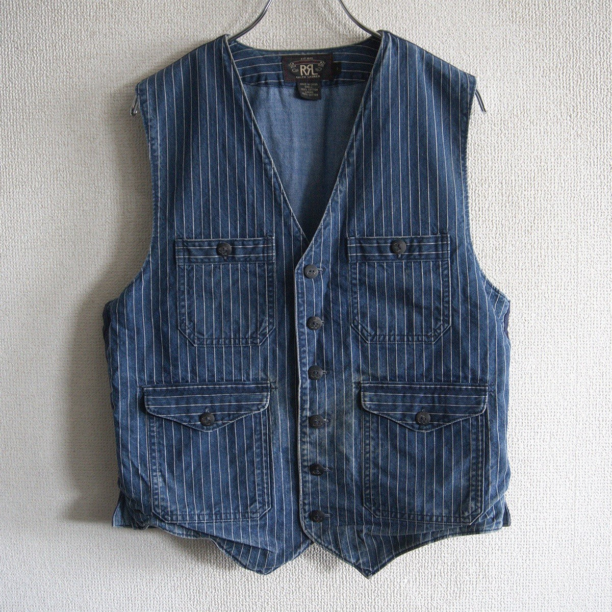 RRL Indigo Wabash Stripe Vest Size S