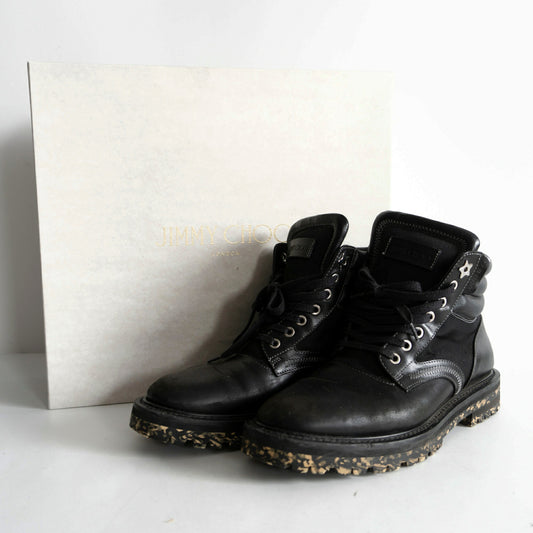 JIMMY CHOO Odin Camo Black Leather Boots Size 8.5