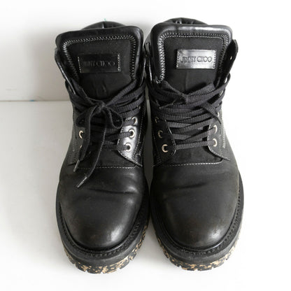 JIMMY CHOO Odin Camo Black Leather Boots Size 8.5