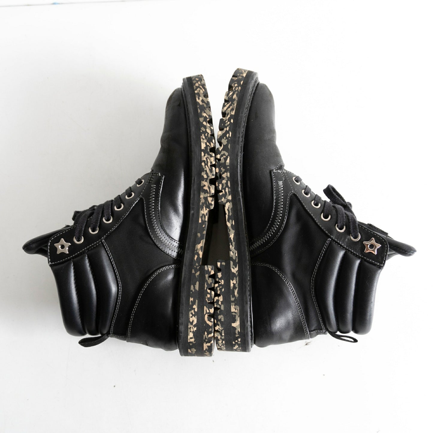 JIMMY CHOO Odin Camo Black Leather Boots Size 8.5