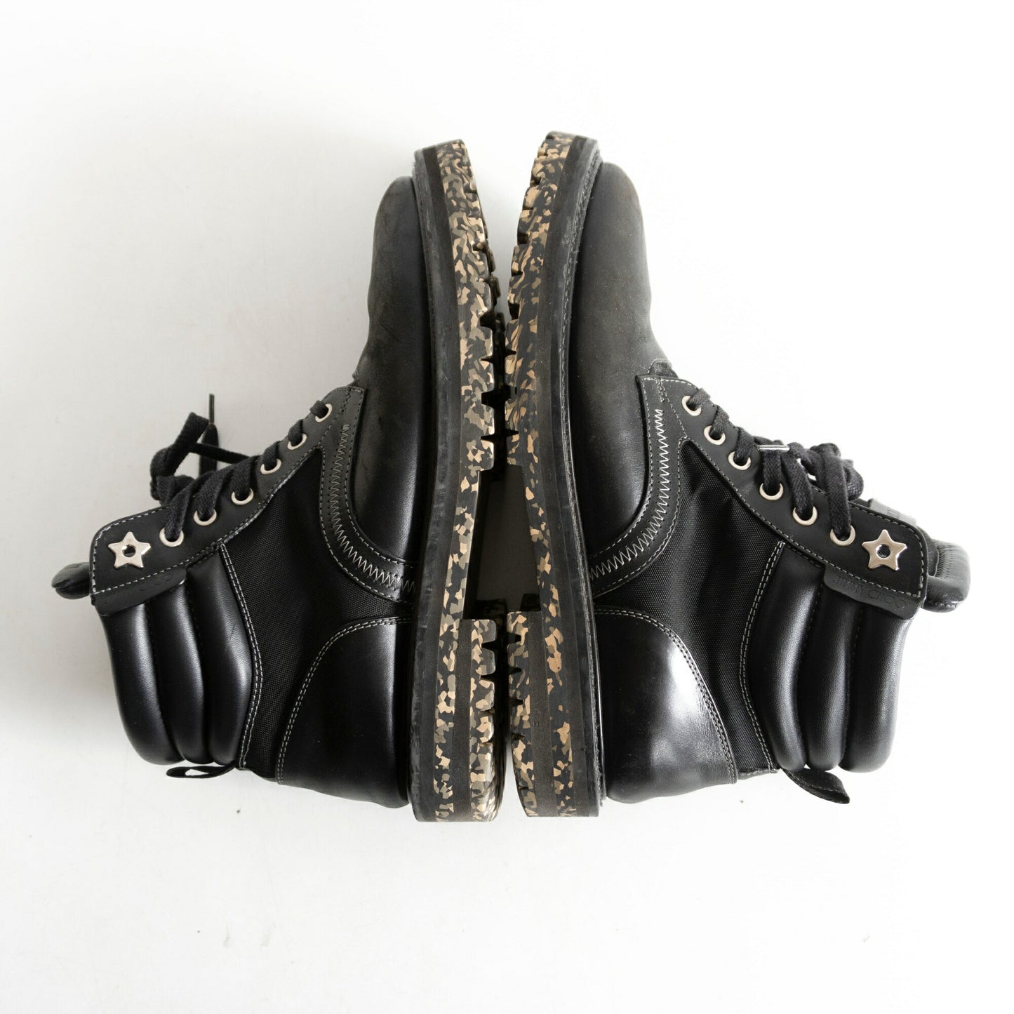 JIMMY CHOO Odin Camo Black Leather Boots Size 8.5