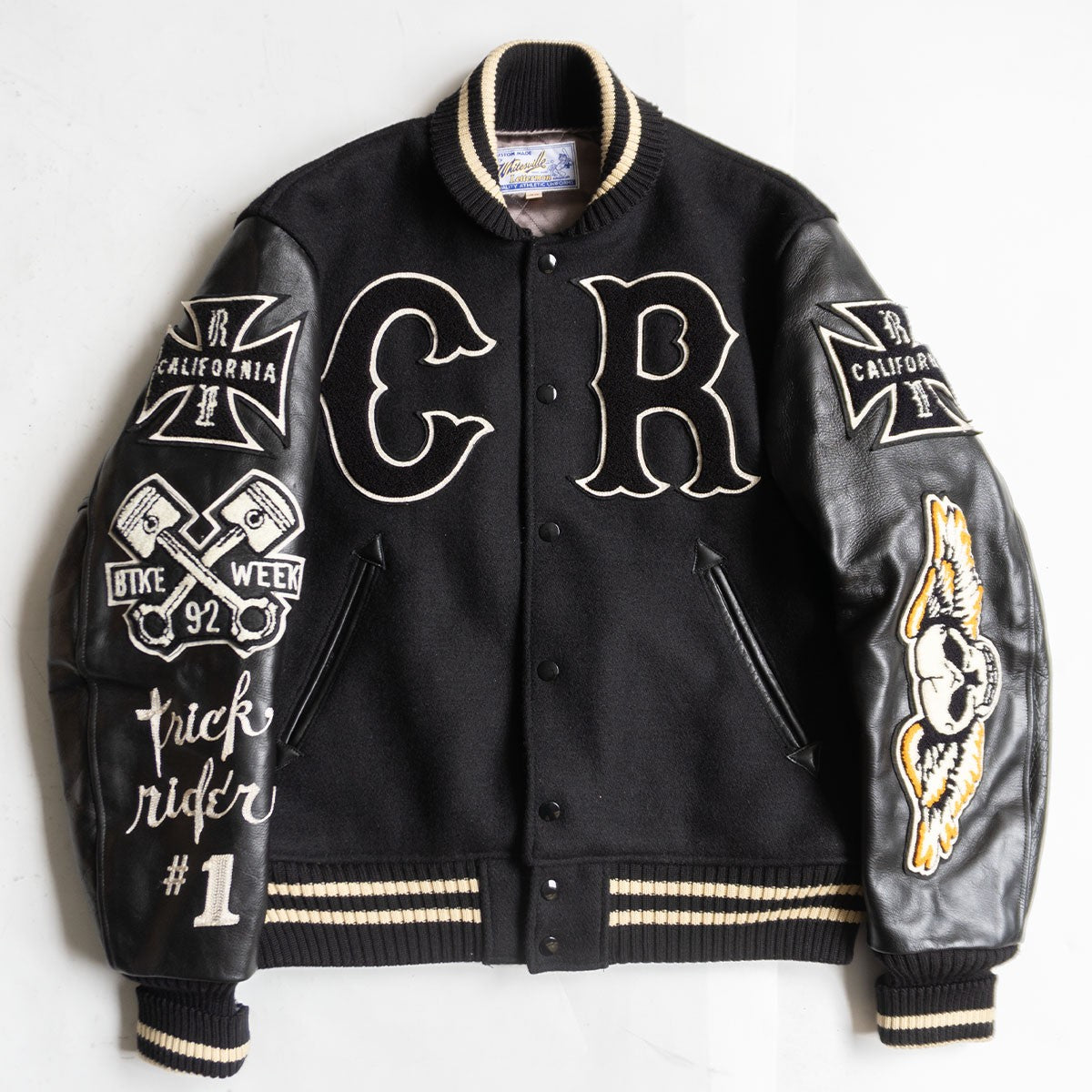 WHITESVILLE Full-Deco Leather Sleeve Varsity Jacket Size 40