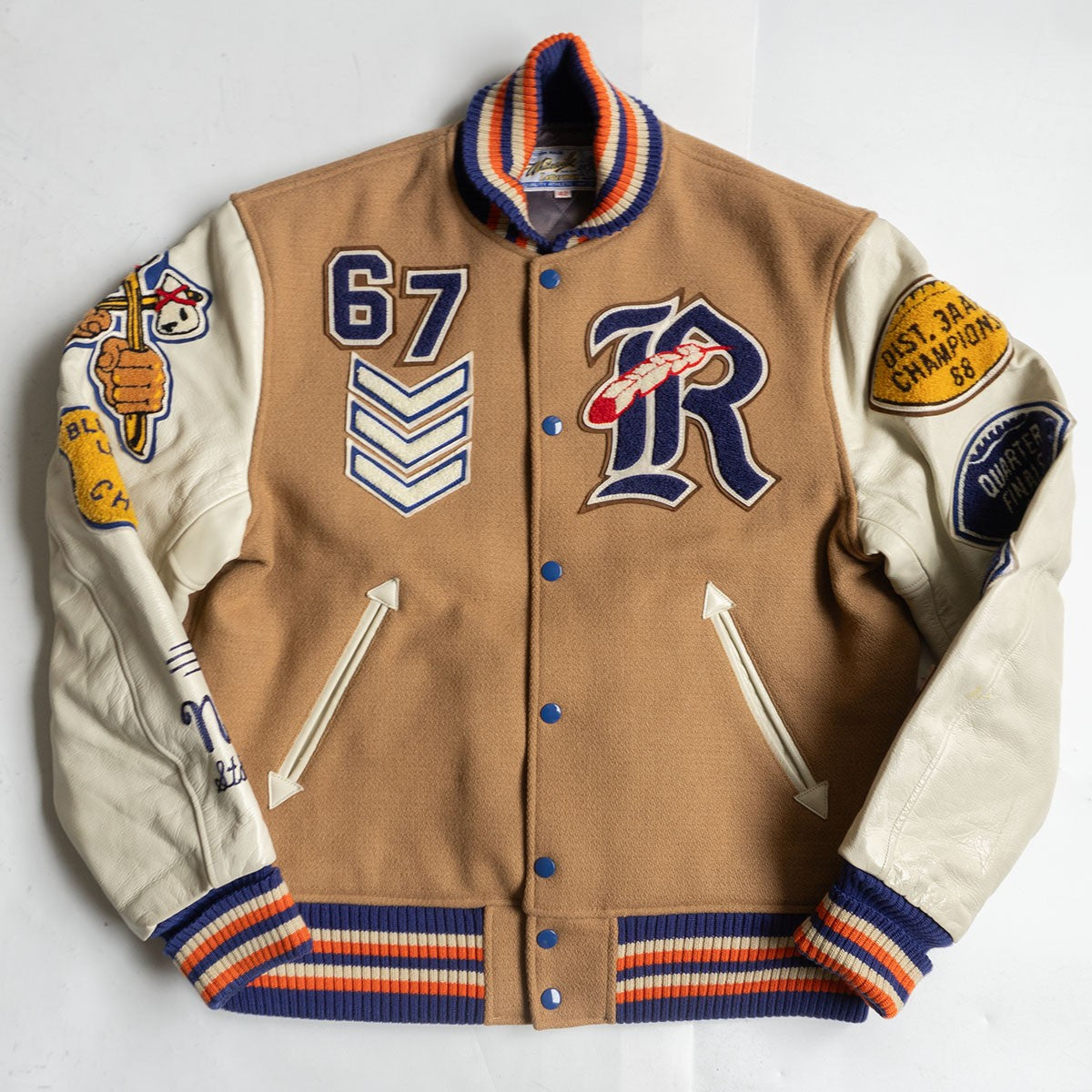 WHITESVILLE Full-Deco Leather Sleeve Varsity Jacket Size 42