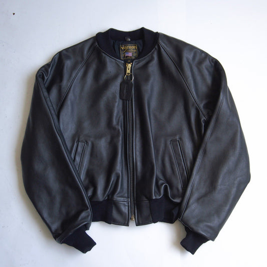 VANSON TJV All Leather Varsity Jacket Black Size 38
