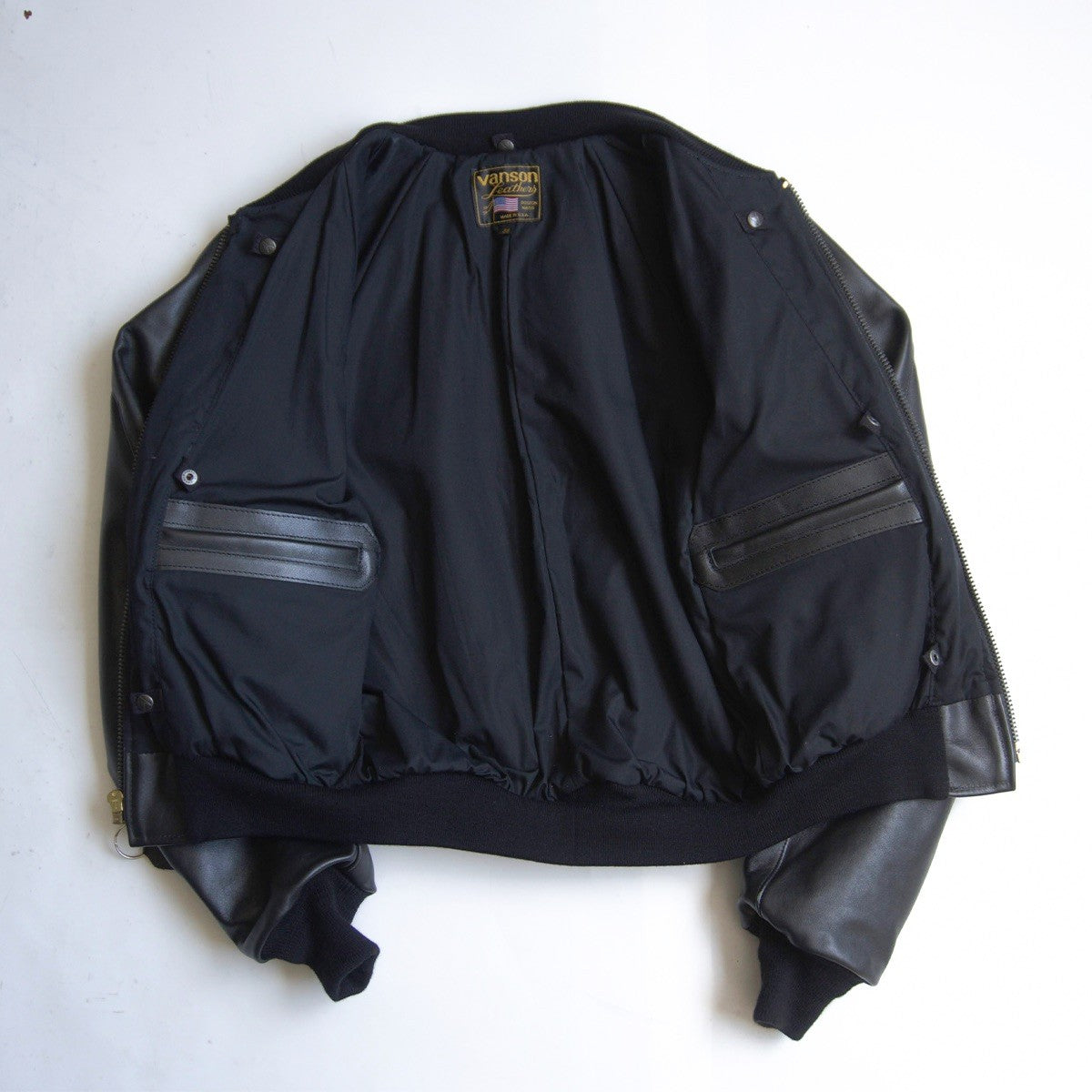 VANSON TJV All Leather Varsity Jacket Black Size 38