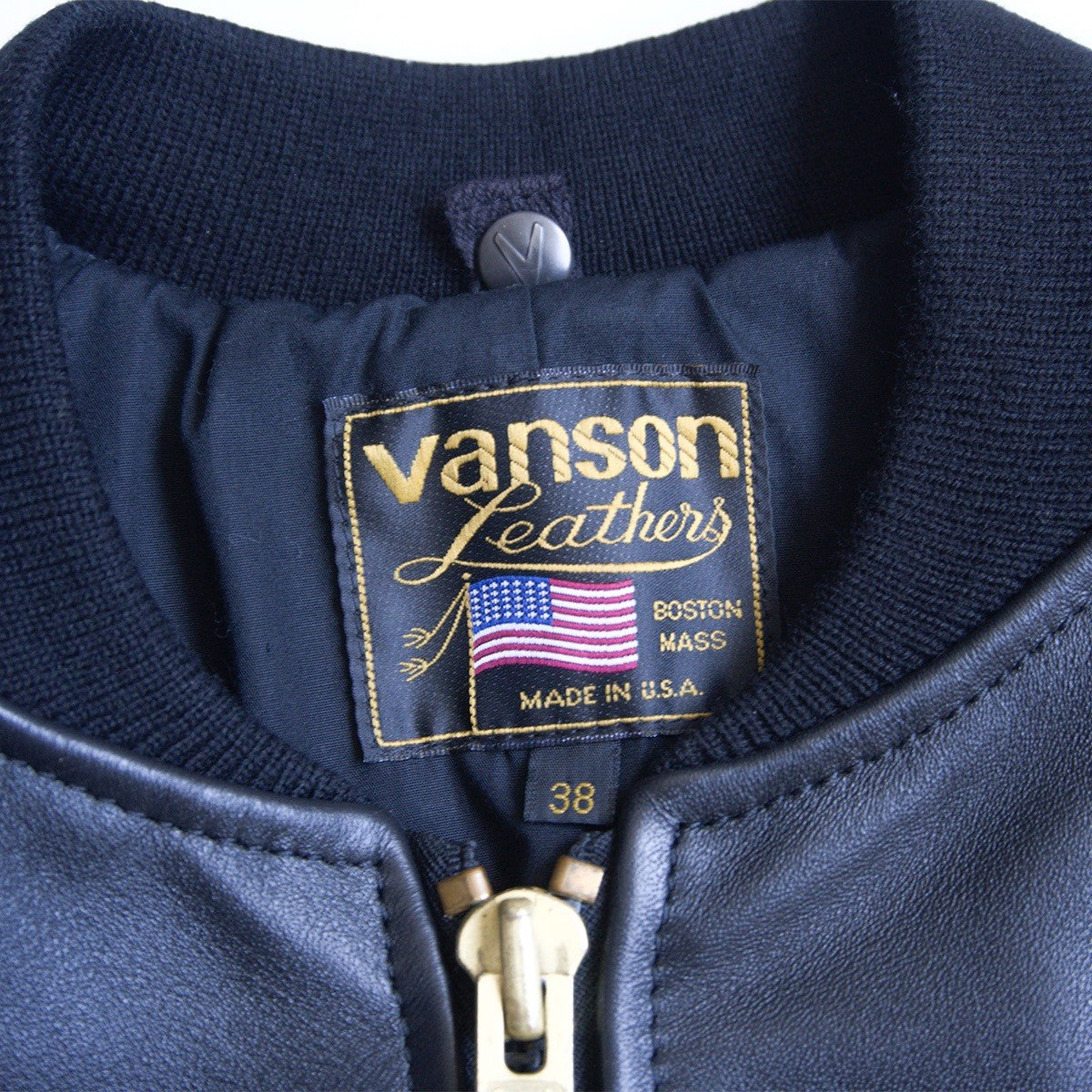 VANSON TJV All Leather Varsity Jacket Black Size 38