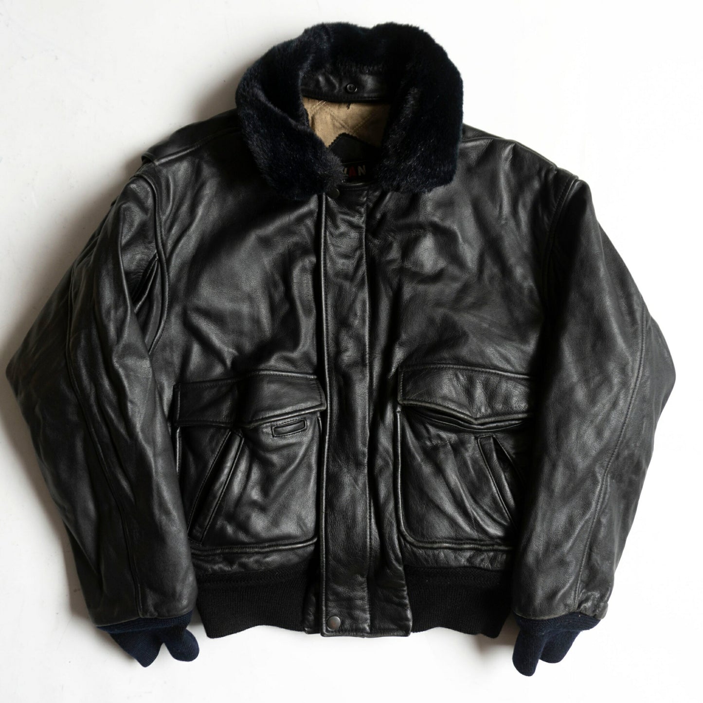 VAN JAC G-1 Flight Leather Boa Jacket Black Size M