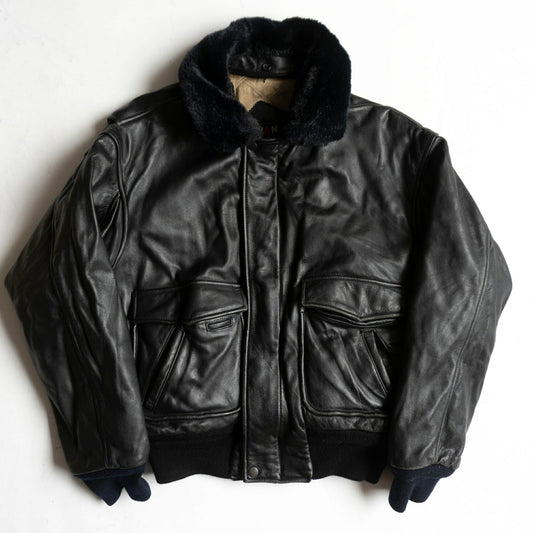 VAN JAC G-1 Flight Leather Boa Jacket Black Size M