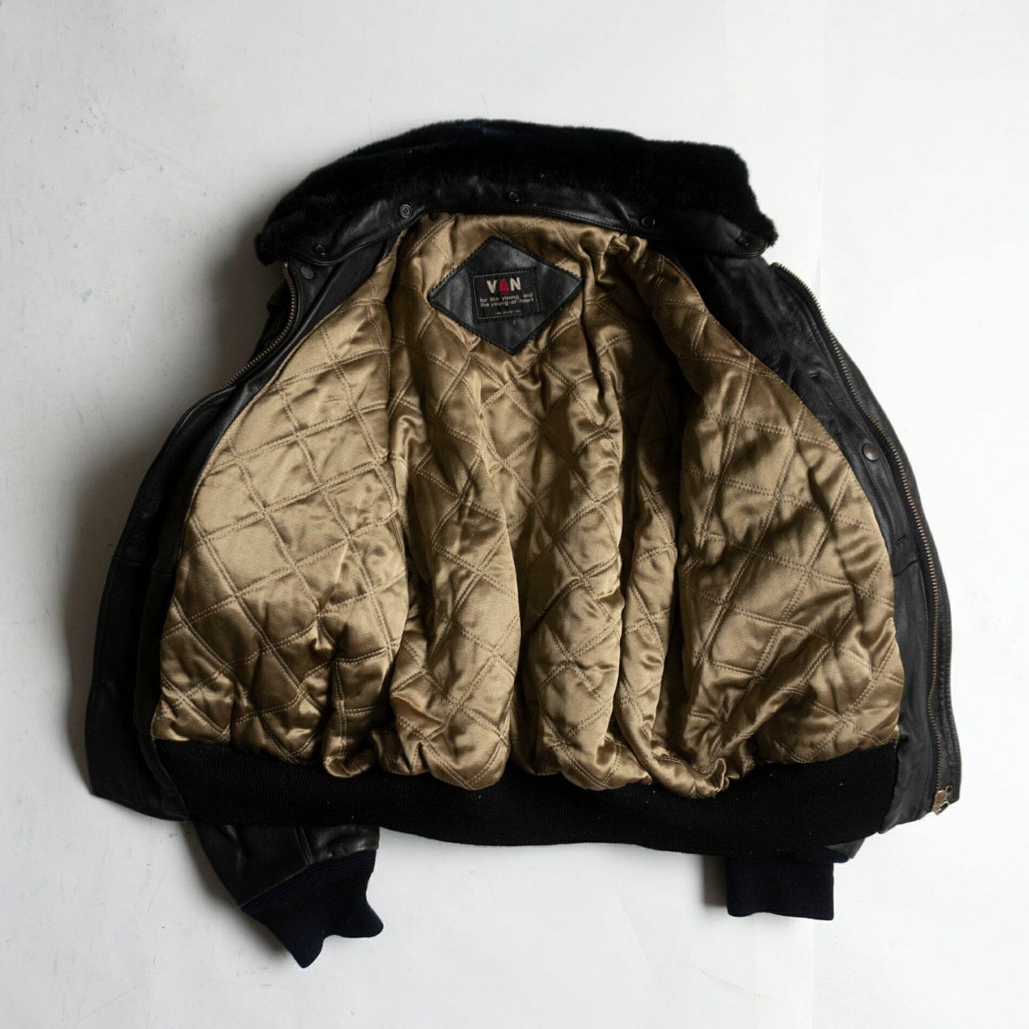 VAN JAC G-1 Flight Leather Boa Jacket Black Size M