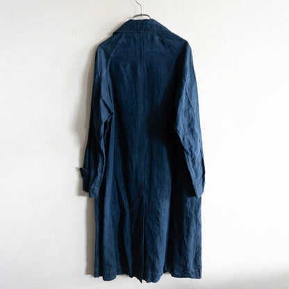 45R Indigo Linen 908 Balmacaan Coat Size S