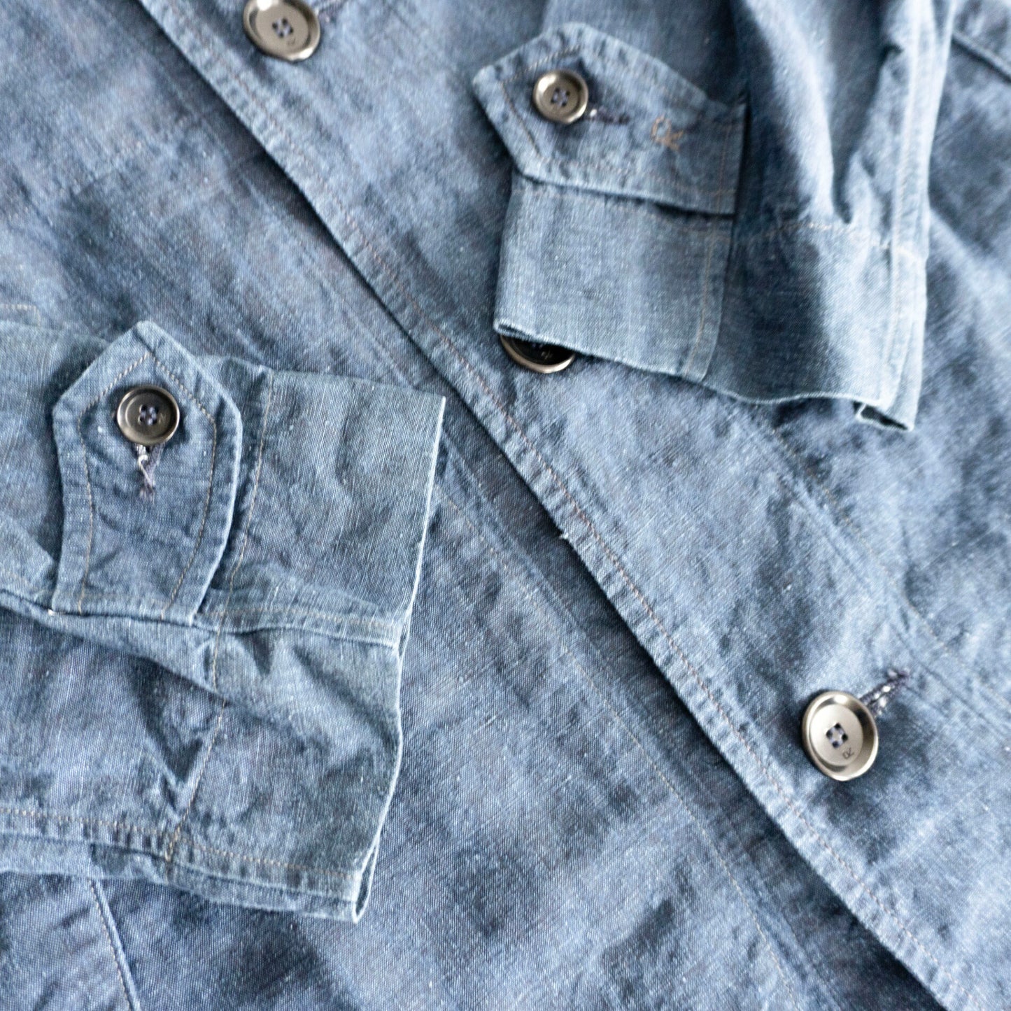 45R Indigo Linen 908 Balmacaan Coat Size S