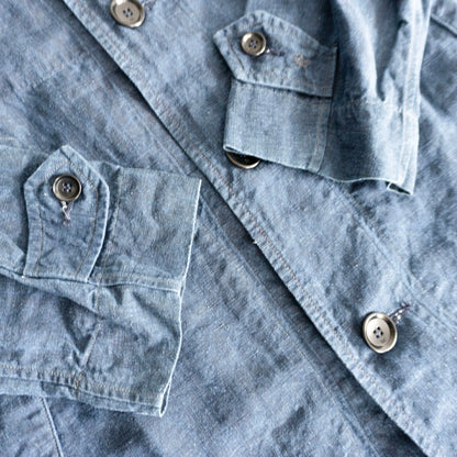 45R Indigo Linen 908 Balmacaan Coat Size S