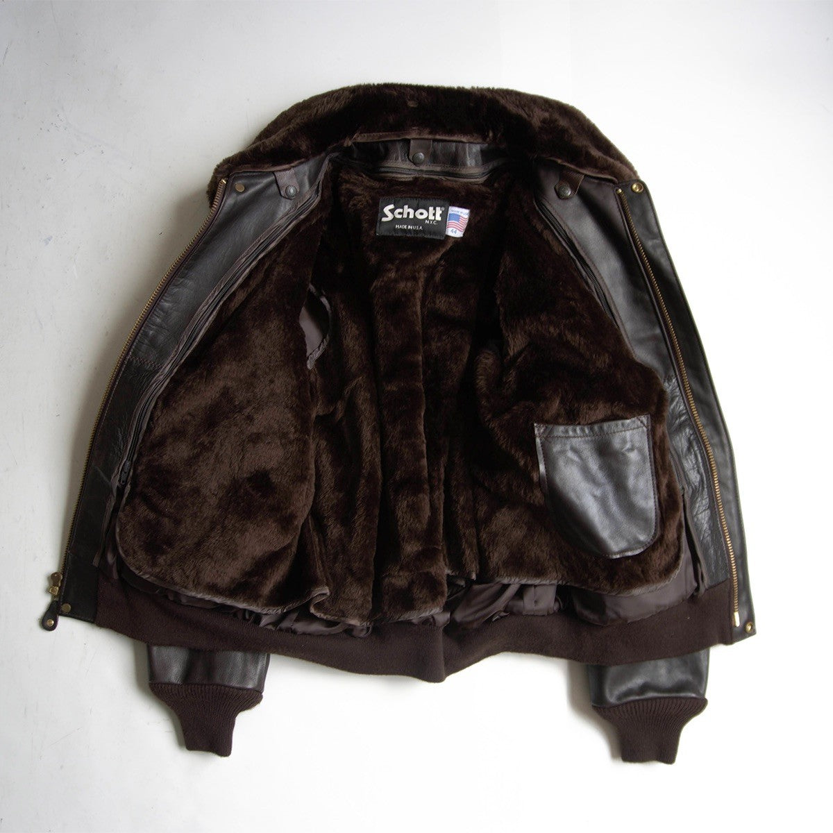 SCHOTT 184SM G-1 Shearling Collar Leather Jacket Made Size S