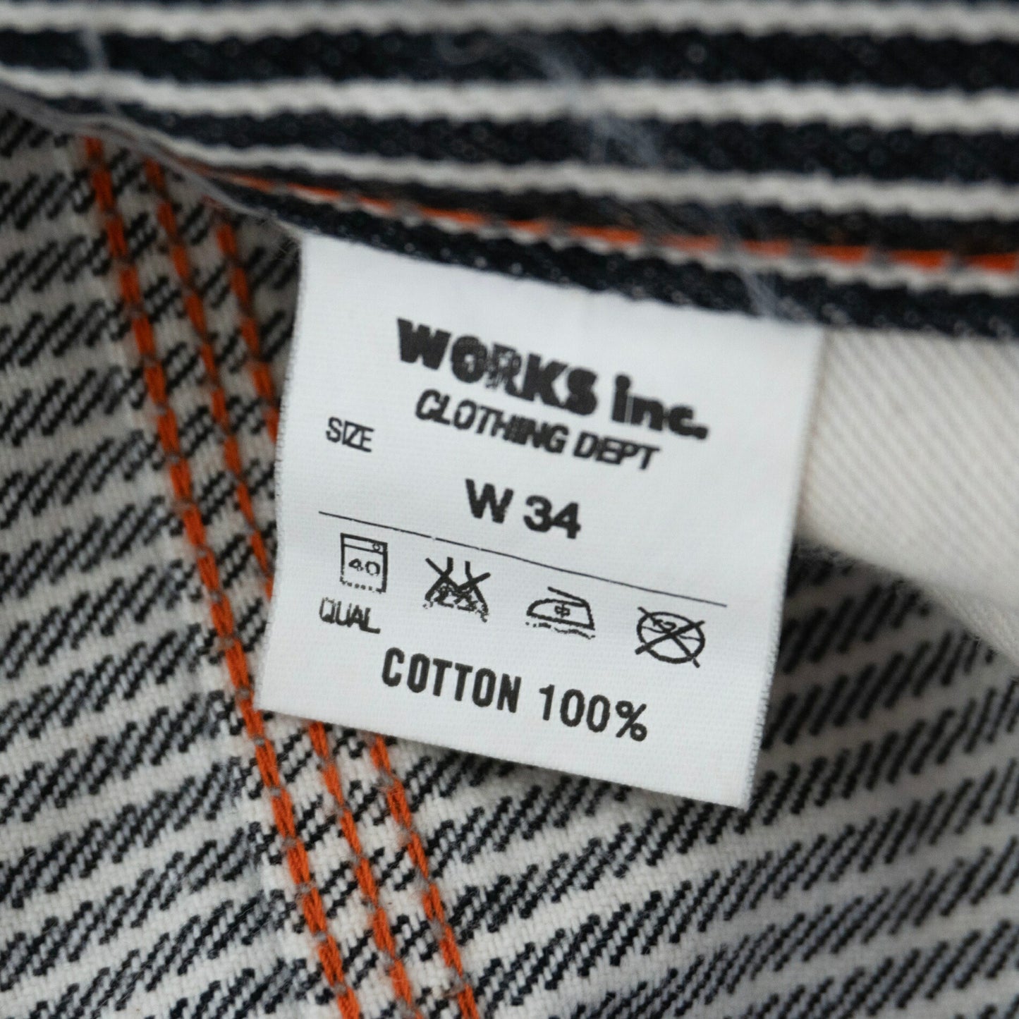 IRON HEART Hickory Stripe Double Knee Logger Jeans Size 34