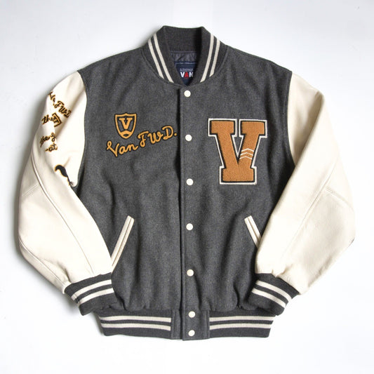 VAN JAC Wool Leather Sleeve Varsity Jacket Size L