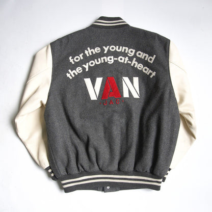 VAN JAC Wool Leather Sleeve Varsity Jacket Size L