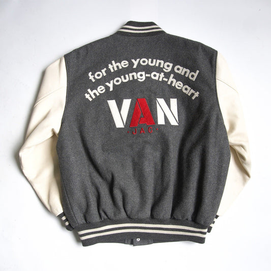 VAN JAC Wool Leather Sleeve Varsity Jacket Size L
