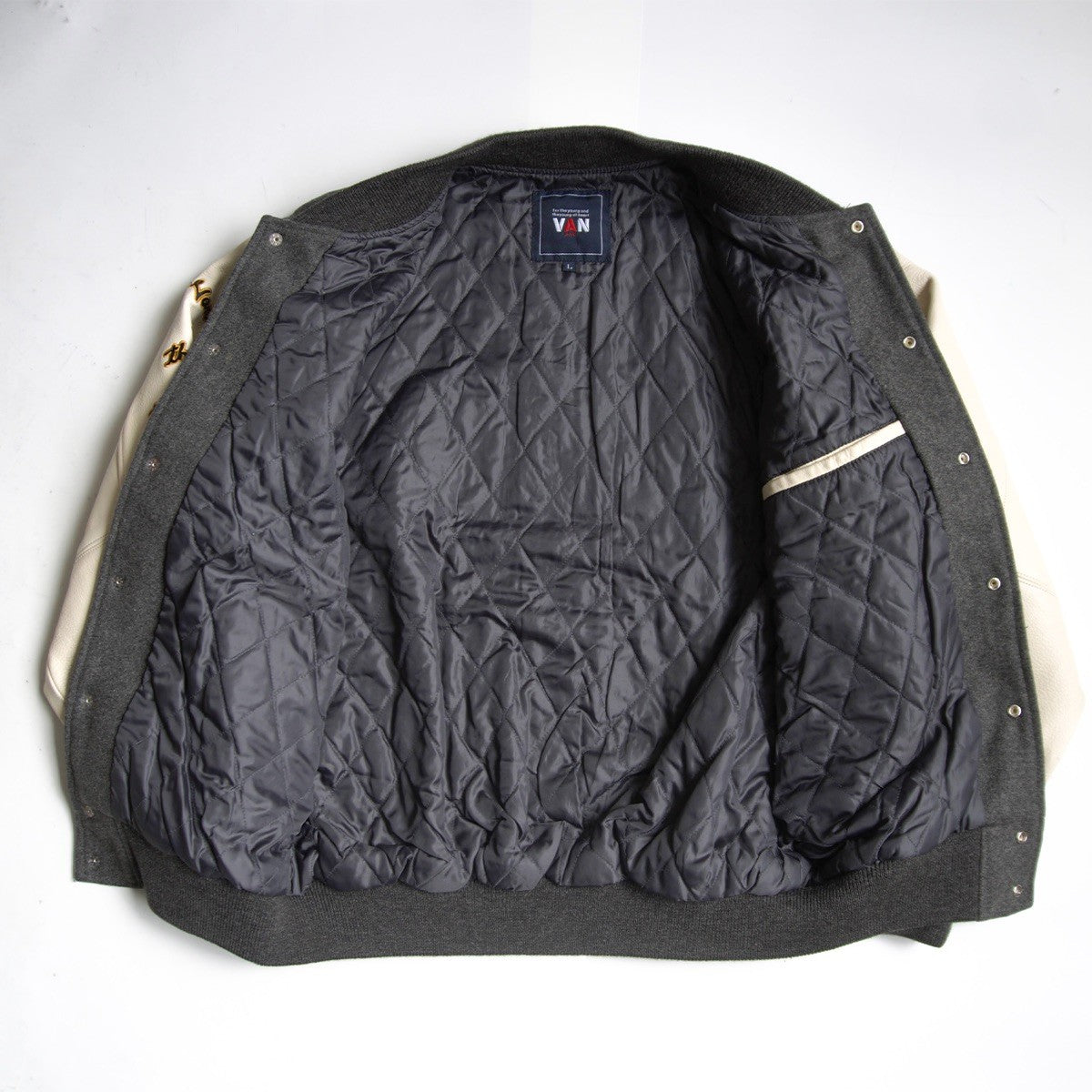 VAN JAC Wool Leather Sleeve Varsity Jacket Size L