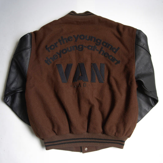 VAN JAC Leather Sleeve Varsity Jacket Size LL