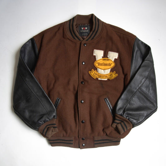 VAN JAC Leather Sleeve Varsity Jacket Size LL