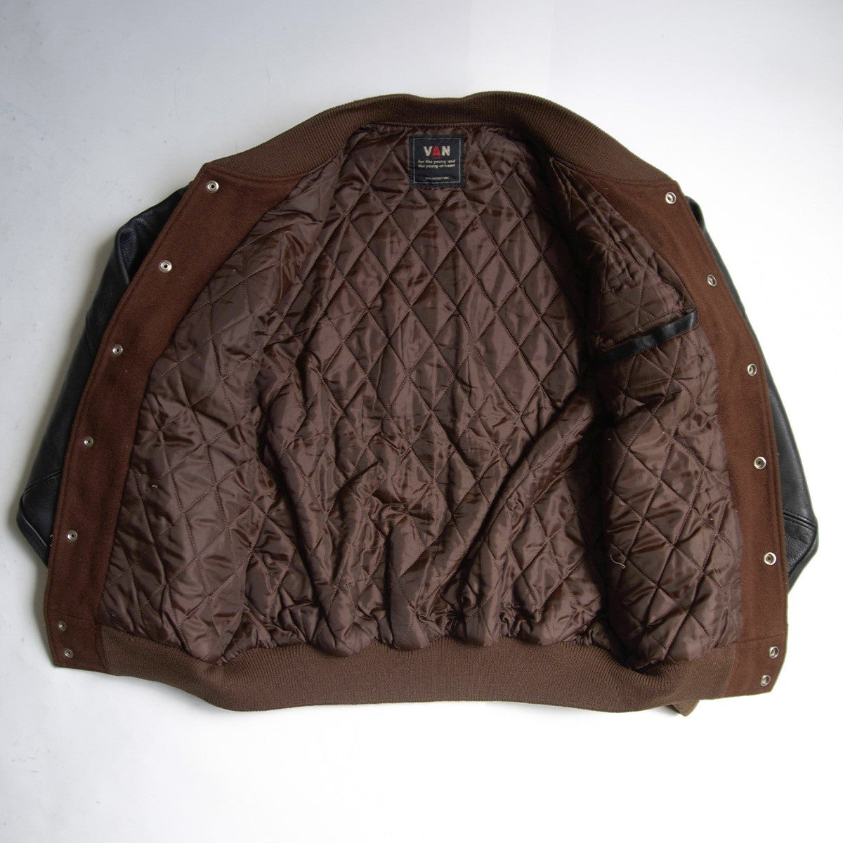 VAN JAC Leather Sleeve Varsity Jacket Size LL