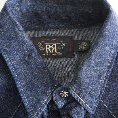 RRL Indigo Buffalo Denim Western Shirt Concho Buttons Size L