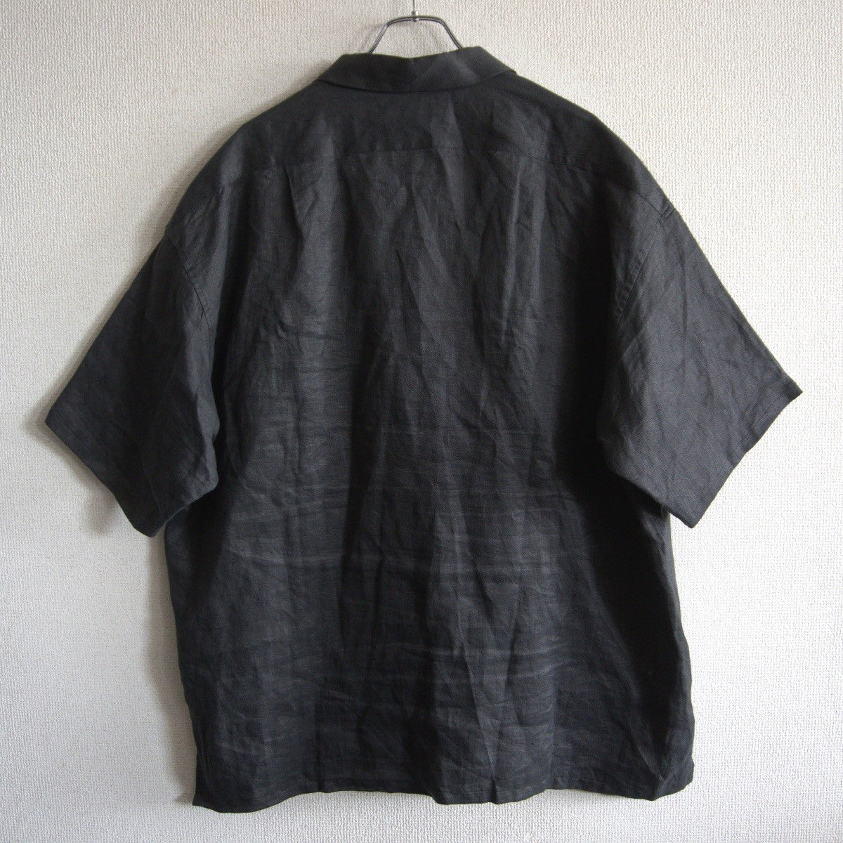 NIGEL CABOURN Black Linen Twill Open Collar Shirt Size XXL