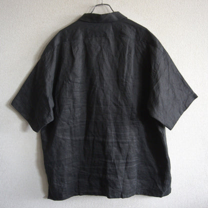 NIGEL CABOURN Black Linen Twill Open Collar Shirt Size XXL