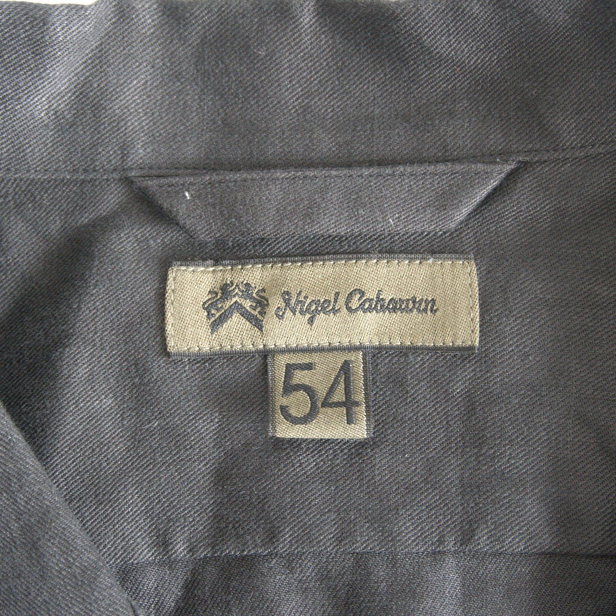 NIGEL CABOURN Black Linen Twill Open Collar Shirt Size XXL