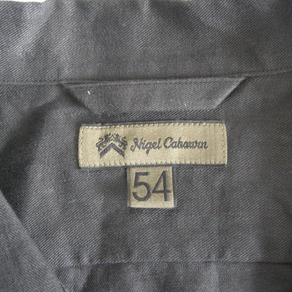 NIGEL CABOURN Black Linen Twill Open Collar Shirt Size XXL