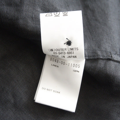 NIGEL CABOURN Black Linen Twill Open Collar Shirt Size XXL