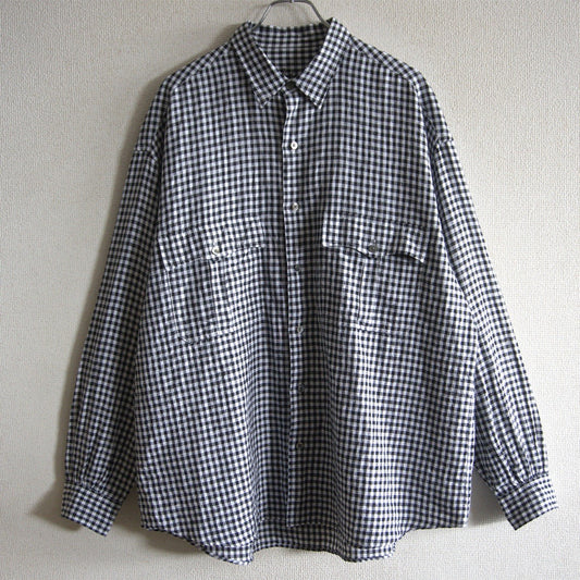 PORTER CLASSIC 26SS Roll Up Linen Gingham Shirt Size L