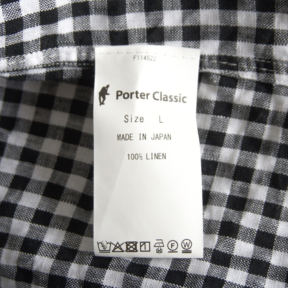 PORTER CLASSIC 26SS Roll Up Linen Gingham Shirt Size L
