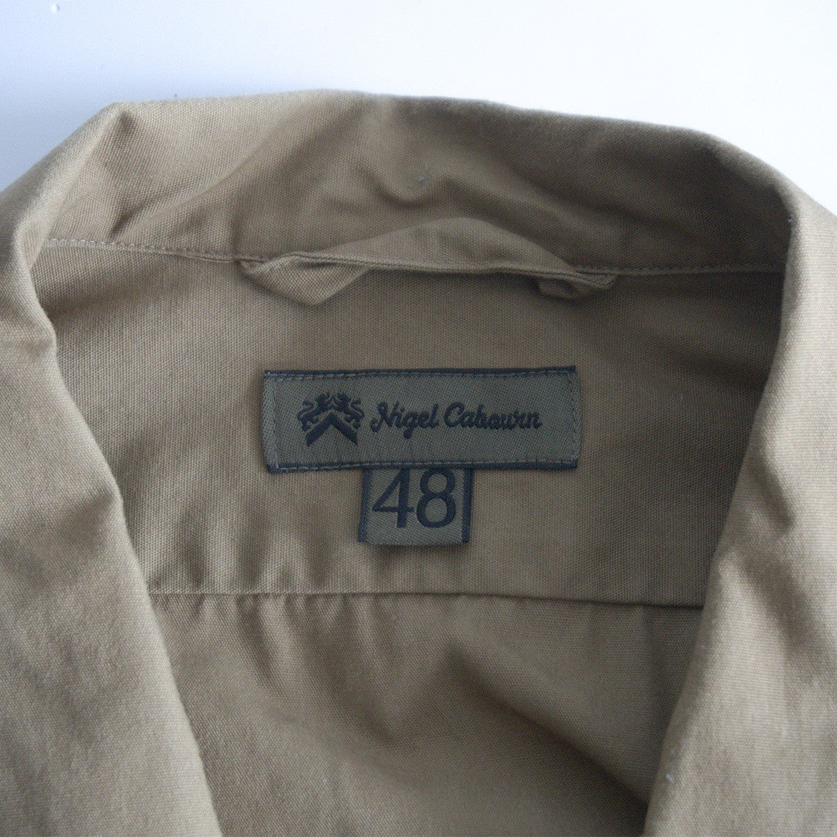 NIGEL CABOURN Cotton Twill Open Collar Military Shirt Size M
